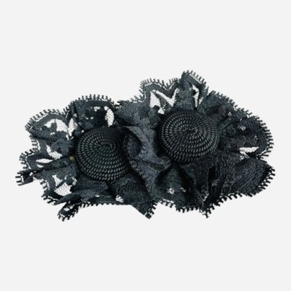 Vintage Black Lace 2.5" Flower Shoe Clips Set of 2 Womens Accessory VG Condition